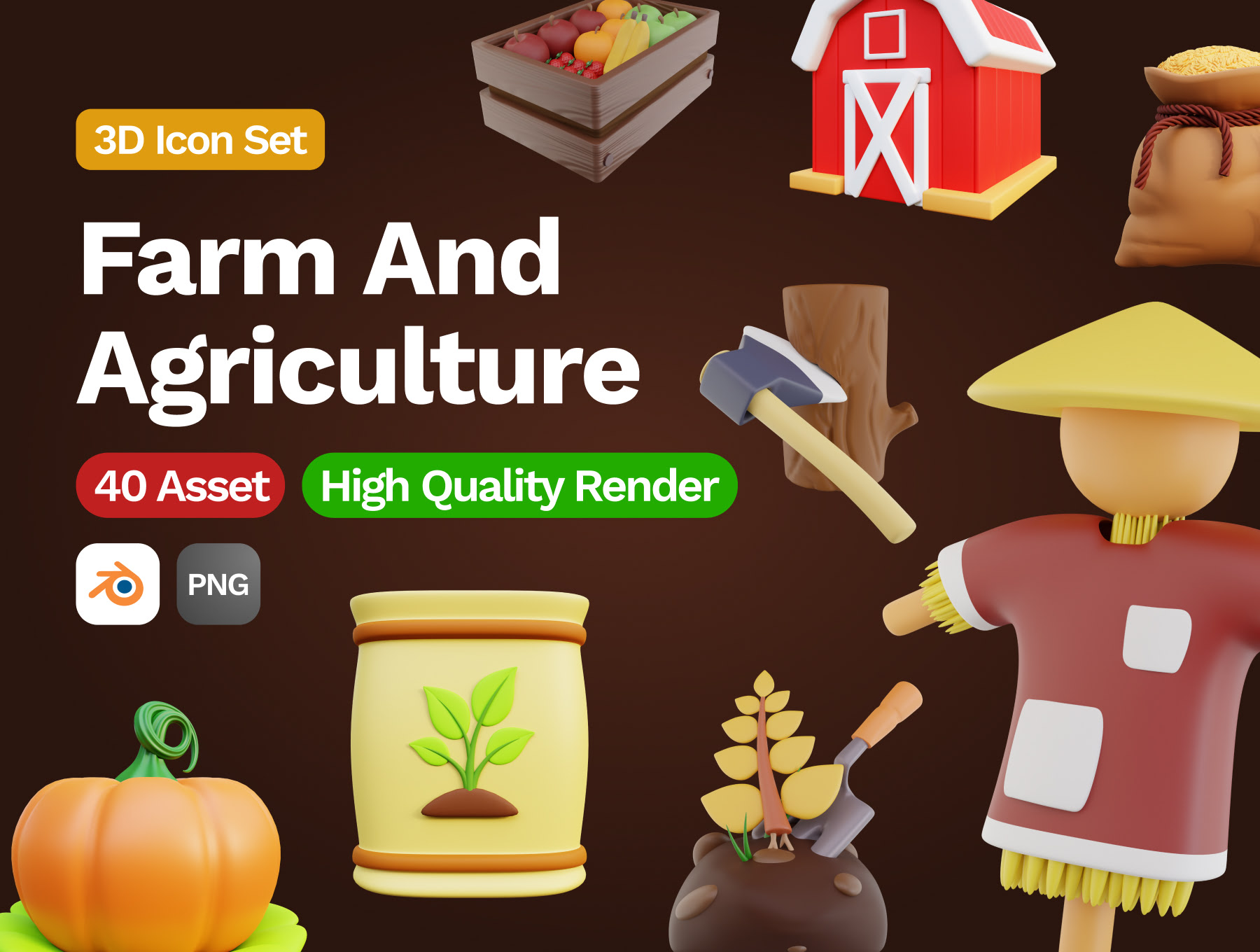 3D农场与农业图标 3D Farm And Agriculture Icon blender格式-3D/图标-到位啦UI